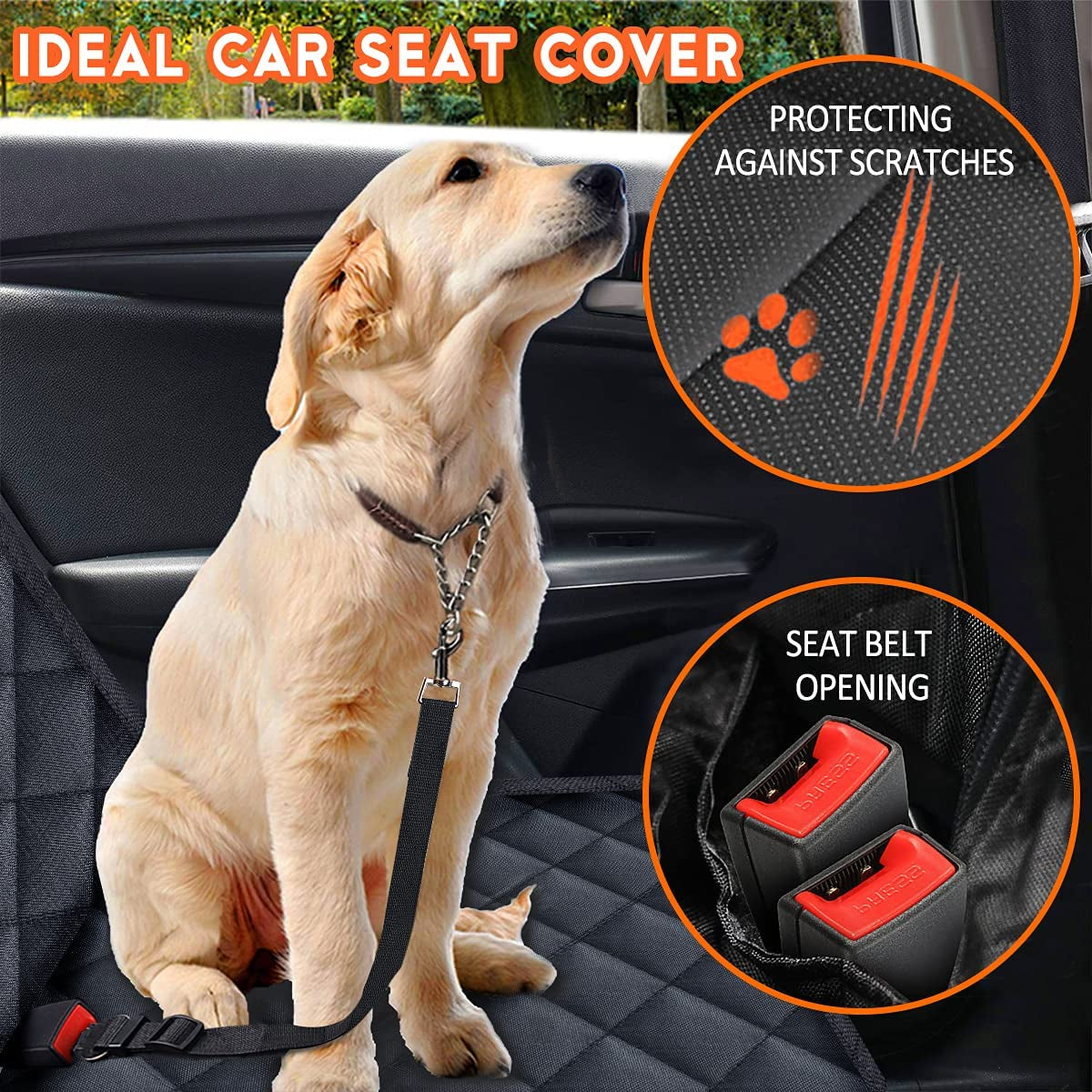Premium Waterproof Dog Car Seat Cover - Non-Slip Back Seat Protector for Cars, SUVs, and Trucks - Fits Middle Armrest - Black